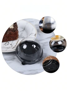 50 piezas Cajas de pastel mini transparentes con tapas, soportes redondos para magdalenas, envases de plástico para pastelitos de huevo y yema, cajas cúpula para pasteles de luna, cajas de embalaje para dulces y chocolates, cajas de embalaje para hornear, utensilios de cocina, suministros de cocina, para fiestas de Navidad y boda (Negro)