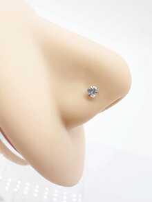 5 PCS/Set Fashionable Stainless Steel With White Heart-Shaped Nose Rins Including Perforated Tool Pins And Guide Pins Is Suitable For Women To Wear On A Daily Basis - Silver - View 2