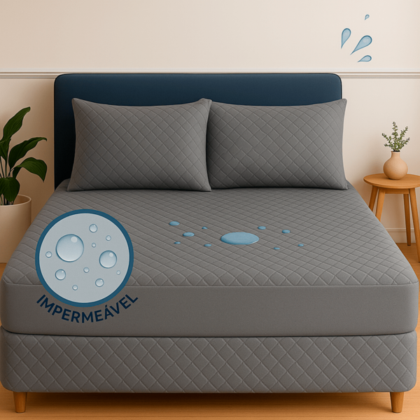 Kit Capa Protetor Impermeável Cama Box c/ 4 Camadas de Proteção + Protetor Impermeável para Travesseiro - Vários Tamanhos
