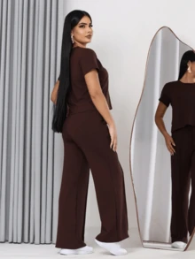 Women's Comfort Casual Sweatsuit Set - 鏽棕色 - 查看 2