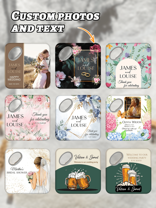 Purchase Customizable Coaster Bottle Openers, Wedding Party Decorations, Wedding Souvenirs, Personalized Gift Coasters, Wedding Gift Bottle Openers, Birthday Gifts