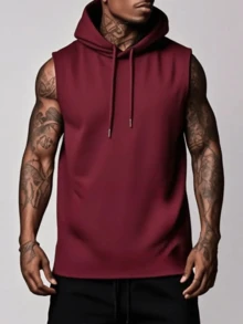 Camiseta de tirantes con capucha para hombre, de moda para el verano - Burdeos - Ver 1