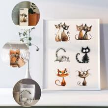 12PCS/SET UV DTF Cup Wraps Weird Cat Style Self-Adhesive Sticker For Coffee Cups, Water Bottles, Home Decor, Laptops And Refrigerator DIY Crafts(Mug Not Included), School Supplies,Back To School