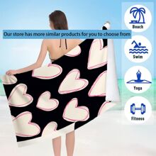 1 buc - Prosop de plajă cu imprimeu de inimă roz - Prosop de baie extra mare din microfibră și pătură de plajă fără nisip - Prosop moale cu uscare rapidă pentru piscină, yoga, călătorii - Cadou drăguț pentru ea/el, articole esențiale pentru plajă