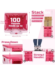 1pc Collapsible Utility Cart With Lid - Portable Rolling Crate Handcart, 4-Wheel Trolley, Stair-Climbing, Aluminum Alloy & PP, For Camping, Grocery, Shopping, Office, Storage