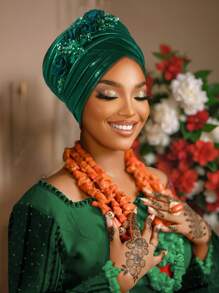1 Peça Lenço decorativo de múltiplas camadas e exagerado, Lenço tradicional africano muçulmano sul-americano nigeriano, adequado para casamentos na primavera e no verão, festas, Dia das Mães, uso diário