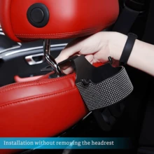 汽车头枕收纳架带杯架，水晶钻座椅靠背多功能储物挂钩通用挂式手机支架适用于汽车旅行内饰配件 1 件装白钻