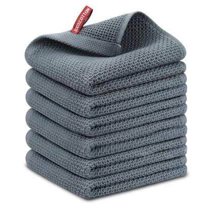 100% Cotton Kitchen Dish Cloth, 6pcs/Pack Waffle Weave Super Absorbent Dish Towels, Quick Drying Dishcloth For Fast Dish Drying, 12"X12"