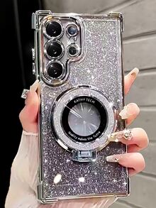 奢华电镀透明手机壳，带指环支架和磁吸支架，防震，镶钻闪亮，Y2K风格，时尚硅胶软壳保护套，兼容 16/16E/15/14/13/12/11/X/XS/XR/8/7 Plus/Pro/Max/Mini、Galaxy S24/S25 Ultra、小米Redmi、荣耀、OPPO Reno、MOTO Infinix Women 2025等机型。