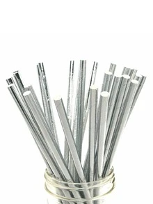 25/50pcs Metallic Silver Paper Straws, Shining Silver Paper Straws, Party Drinking Straw For Cake Pops, Birthday, Anniversary, Wedding, Holiday Celebrations, Party Decor & Supplies,School Supplies - Multicolor - View 8