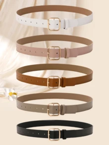 5pcs/Set Square Buckle Retro Elegant Women Waist Belt, Fashion Versatile Decorative Leather Belt Summer, School Fall, Autumn, Halloween