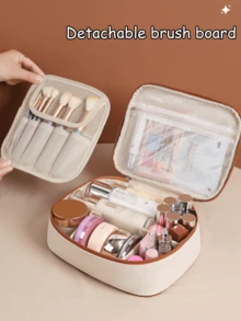 1个多功能PVC化妆包，夏季旅行化妆品收纳包，防水浴室收纳袋，可装护肤品、化妆刷、眼影盘、粉饼、乳液、口红、首饰，伴娘礼物、母亲节礼物、送给朋友和老师的礼物 - 彩色 - 查看 3