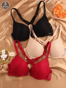 3 pezzi Reggiseni sportivi con chiusura anteriore per donna, con ferretto push-up per evitare cedimenti, lingerie estiva