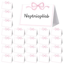 20pcs Pink & Blue Bowknot Place Cards, Elegant Matte White Background, Blank Name Cards Suitable For Weddings, Birthdays, Parties, Events, Table Decor, Guest Seating Indicators, Modern Chic Design For Floral Cards & Greetings