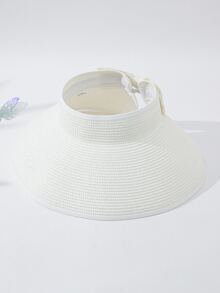 1pc Women's Candy Colored Bow Decor Wide Brim Sun Hat, Foldable & Fashionable, Suitable For Beach, Travel, Outdoor Activities And Cycling In Summer - Khaki - View 4