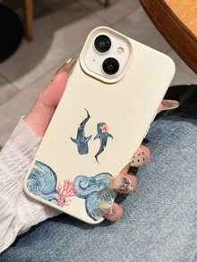 1 件简约鲸鱼与波浪绘画防水防震防滑软手机壳，适用于苹果和智能手机防摔防刮 - 彩色 - 查看 2