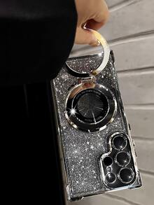 奢华电镀透明手机壳，带指环支架和磁吸支架，防震，镶钻闪亮，Y2K风格，时尚硅胶软壳保护套，兼容 16/16E/15/14/13/12/11/X/XS/XR/8/7 Plus/Pro/Max/Mini、Galaxy S24/S25 Ultra、小米Redmi、荣耀、OPPO Reno、MOTO Infinix Women 2025等机型。