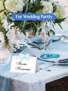 20pcs Pink & Blue Bowknot Place Cards, Elegant Matte White Background, Blank Name Cards Suitable For Weddings, Birthdays, Parties, Events, Table Decor, Guest Seating Indicators, Modern Chic Design For Floral Cards & Greetings