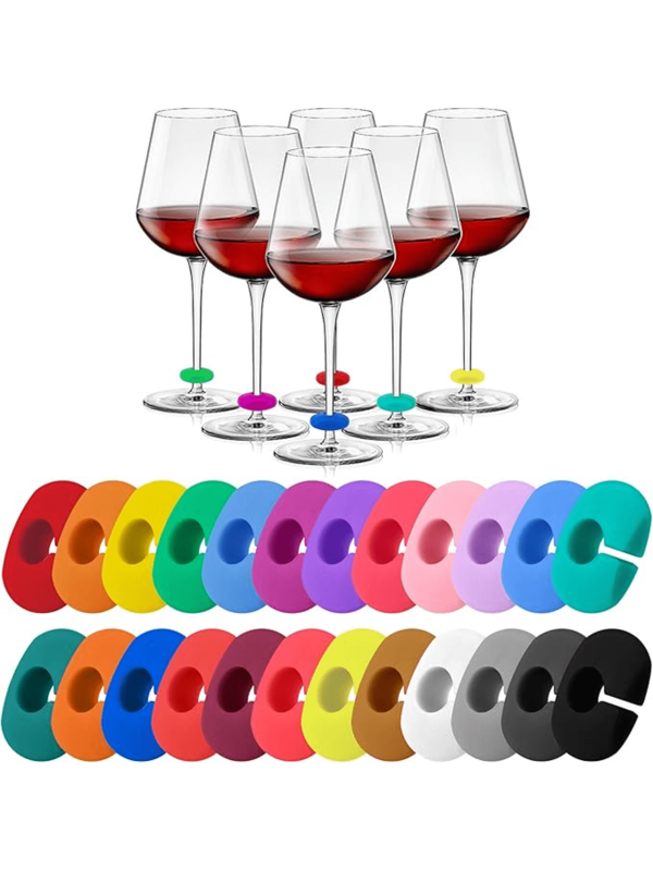 24 Pieces Wine Glass Charms Marker Drink Marker,Silicone Wine Glass Marker Glass Identifier For Glasses Champagne Glasses Cocktails And Martinis,Perfect Halloween,Christmas,Party Wine Glass Markers