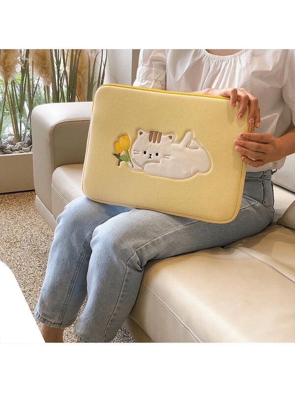 1 PC Cute Tulip Cat Laptop Tablet Storage Bag Ins 13 Inch 15 Inch 11 Inch Back To School