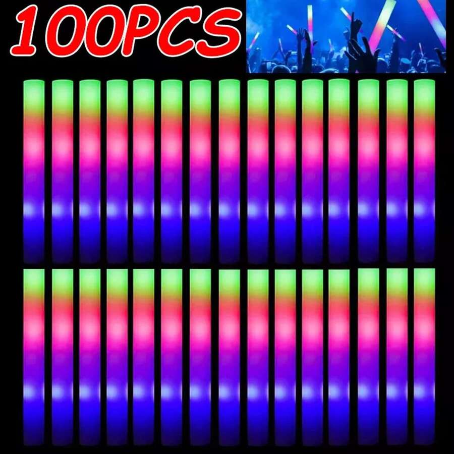 Pack Of 100 Foam Light Sticks, LED Light Sticks, Light Sticks Party, Light Sticks, Foam Light Sticks, LED Light Stick With 3 Modes, Light Sticks For Wedding, Birthday, Christmas, Party - trắng - Xem 1