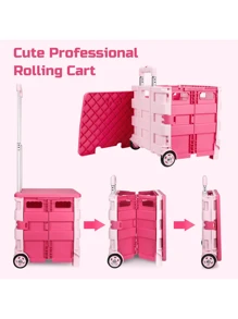 1pc Collapsible Utility Cart With Lid - Portable Rolling Crate Handcart, 4-Wheel Trolley, Stair-Climbing, Aluminum Alloy & PP, For Camping, Grocery, Shopping, Office, Storage
