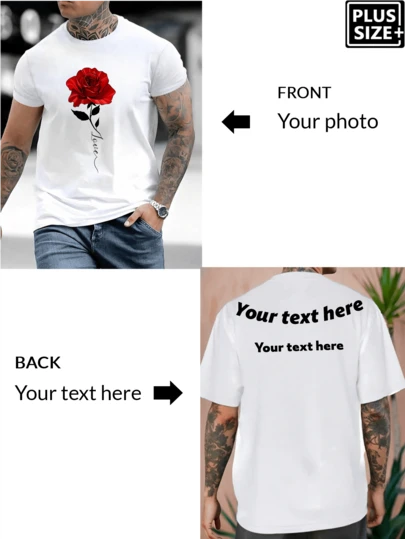 Custom-Plus Size Men's T-Shirt (Up To 6XL): Text/Photo T-Shirt-A Combination Of Large Frame And Big Personalized, Diversified Font And Color Selection, Suitable For Various Festivals/Anniversaries/Birthdays/Pets/Couples Customization