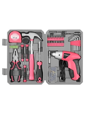 1 Set, 42pcs Home Tool Kit, 3.6V Lithium Battery Electric Screwdriver Pliers Multifunction Tool, Chrome Vanadium Alloy Steel Material, Home Assistant, Pink And Green