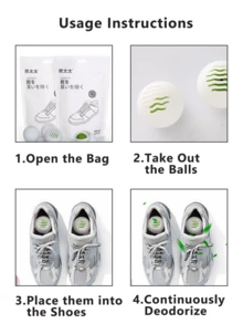 6个装绿茶鞋用除臭球，快速除臭空气清新剂，适用于鞋子、健身包、衣柜、宠物区、厨房、浴室和家居的除臭剂，可重复使用的镂空设计，气味均匀分散，使用无刺激，体积小巧，易于放置，持续除臭效果，家庭用品供应商 - 白色 - 查看 10