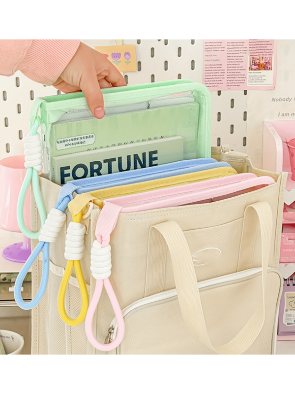 1 Large-Capacity Waterproof PP File Organizer, Equipped With A Hand Strap, A Colorful Hand-Held Document Bag, A Book Bag, And An A4 Transparent Zippered Document Storage Bag,Back To School,School Supplies