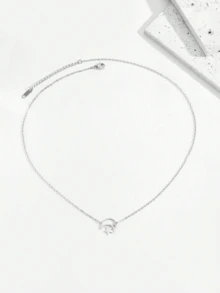 1 pieza Collar de acero inoxidable con estrella y luna, accesorio de moda como regalo para amigos - Plateado - Ver 2