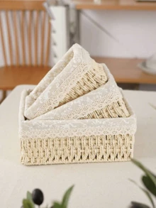 1 Stück gewebter Desktop Aufbewahrungskorb für Snacks, Kosmetik, Spielzeug, etc. Haushalts Vliesstoff Mehrzweck Organizer für Kaffeetisch oder Schlüsselkorb