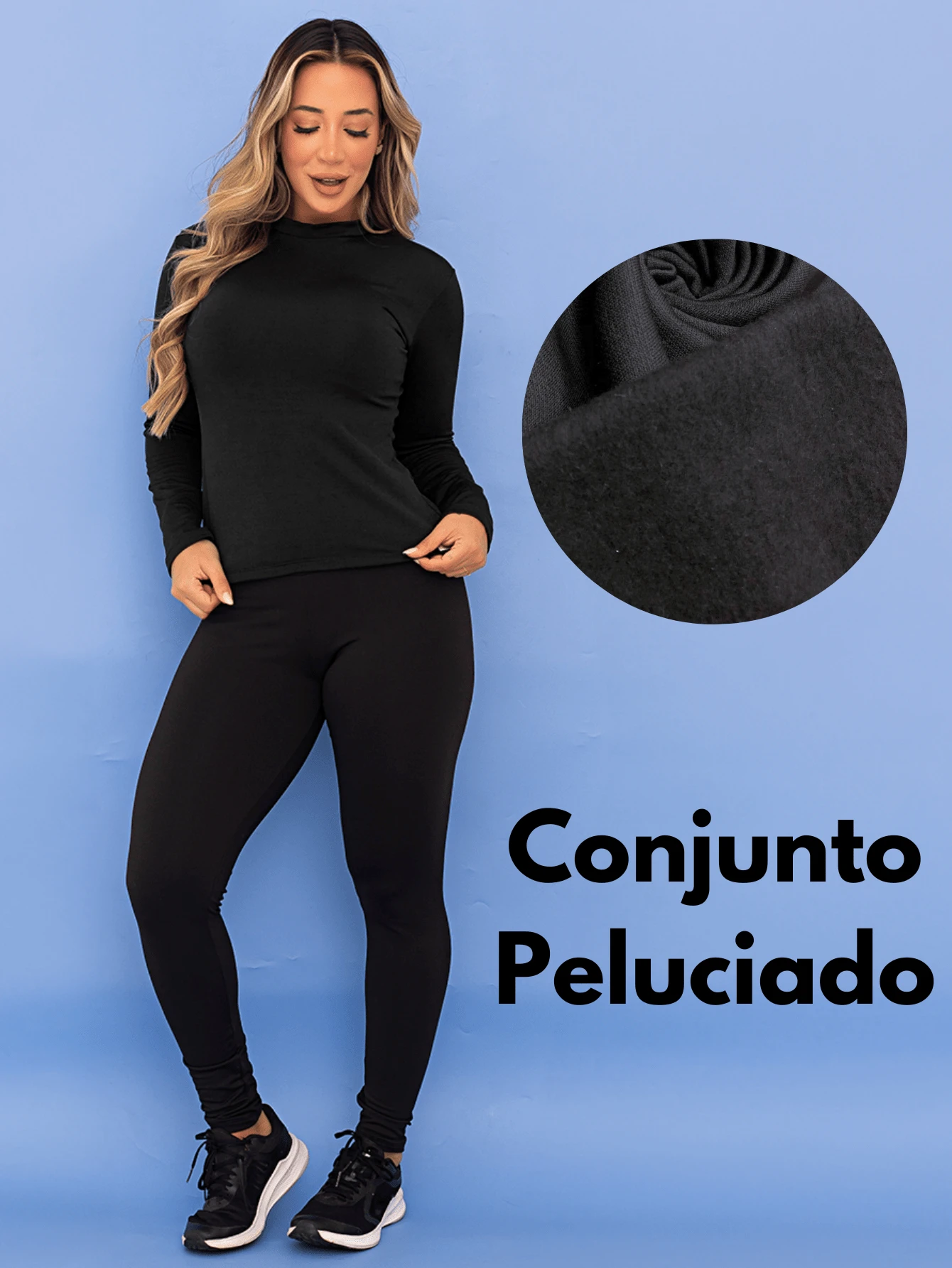Thermal Set Blouse Second Skin Pants Leggings Plush Fitness Women's Winter Legging Plush Flannel Tarelles - 黑色 - 查看 1