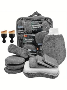 11pcs Car Cleaning Kit, Includes Tire Brush, Microfiber Cleaning Gloves, Scraper Pad And Detail Sponges For Interior & Exterior Care, An Excellent Choice For Car Cleaning