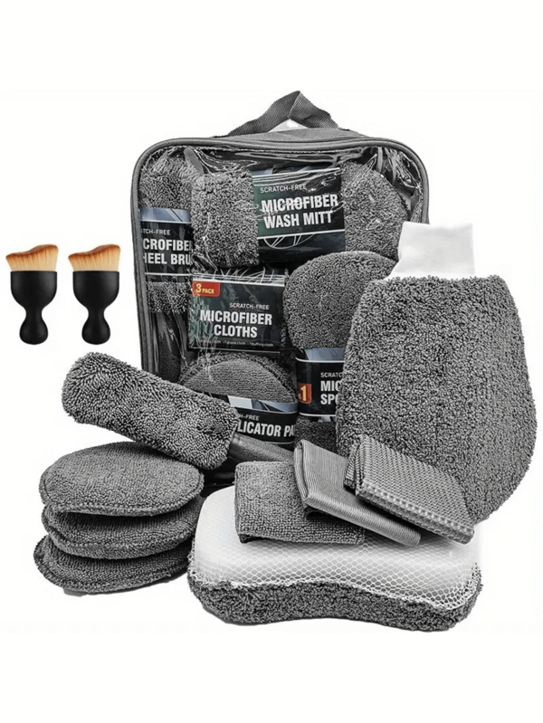 11pcs Car Cleaning Kit, Includes Tire Brush, Microfiber Cleaning Gloves, Scraper Pad And Detail Sponges For Interior & Exterior Care, An Excellent Choice For Car Cleaning