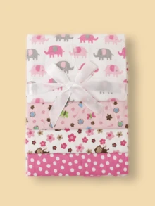 4pcs Baby Swaddle Blankets, Printed Cloud, Elephant, Car Designs, Soft Flannel, Lightweight For Spring/Summer