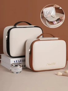 1个多功能PVC化妆包，夏季旅行化妆品收纳包，防水浴室收纳袋，可装护肤品、化妆刷、眼影盘、粉饼、乳液、口红、首饰，伴娘礼物、母亲节礼物、送给朋友和老师的礼物 - 彩色 - 查看 4