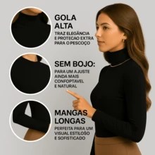 KIT 4 Basic Plain Viscolycra Blouse Long Sleeve High Neck Comfort - 彩色 - 查看 6