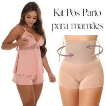 KIT Baby Doll Amamentação + Bermuda Cinta Modeladora Pós Parto para Mamães Gravidas Maternidade