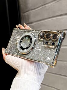 奢华电镀透明手机壳，带指环支架和磁吸支架，防震，镶钻闪亮，Y2K风格，时尚硅胶软壳保护套，兼容 16/16E/15/14/13/12/11/X/XS/XR/8/7 Plus/Pro/Max/Mini、Galaxy S24/S25 Ultra、小米Redmi、荣耀、OPPO Reno、MOTO Infinix Women 2025等机型。