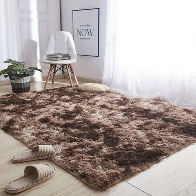 1pc Soft Shag Tie-Dyed Coffee Brown Area Rug For Living Room, Lightweight Yet Very Comfortable, Affordable Carpet Tie-Dye Fluffy Polyester Floor Carpet, , Bedroom, Game Room, Dorm Room Decor