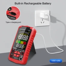 Multimètre intelligent HYTAIS TS-60, 6000 mesures, rechargeable Type-C, écran couleur, mesure de la tension et du courant continu et alternatif, VFC, résistance, capacité, température, Hz, détection de fil sous tension - Rouge - Voir 8
