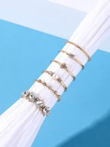 GARMEND 1 Bộ 4 Chiếc Nhẫn Bướm Đính Đá Rhinestone Màu Vàng Sang Trọng Dành Cho Nữ - vàng - Xem 5