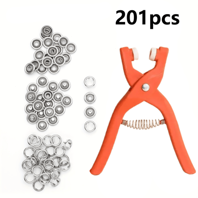 201pcs Five-Prong Buckle Installation Kit, Clothing Button Repair Kit, With Pressing Tool, Sewing-Free Buttons, Easy To Install(50 Sets Of Buttons, 1 Installation Tool)