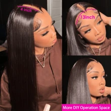 MECRY 合成蕾丝假发 26 英寸 1B 黑色长直无胶合成蕾丝前假发 13x4 预拔即用，适合初学者 14 英寸混合发接发假发无胶前额真人前额假发，非常适合度假风格 - 自然色&黑色系 - 查看 8