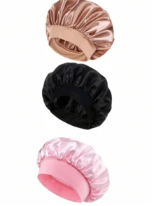 1/2/3 chiếc mũ ngủ bằng lụa, mũ trùm tóc bằng satin, mũ ngủ bằng lụa mềm mại có chun co giãn, khăn quấn tóc bằng lụa cho tóc xoăn (Đen vàng) Mũ ngủ - màu đen - Xem 24