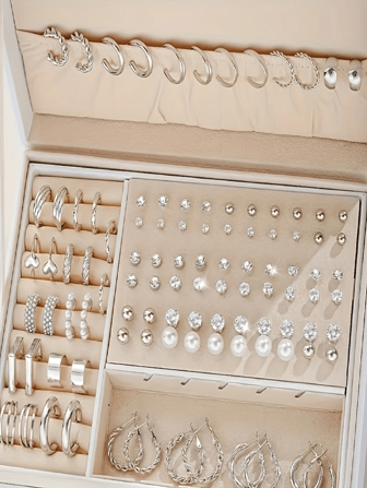 24 件女士时尚耳环首饰套装 - 优雅简约风格，锌合金耳环配人造珍珠和水钻，适合日常佩戴和派对，是送给女孩节日的完美礼物（无盒）