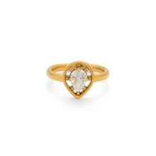 1pc 18K Gold Plated Stainless Steel Shiny Zirconia Sun-Shaped Single Ring, Suitable For Women's Daily And Wedding Wear, Gift