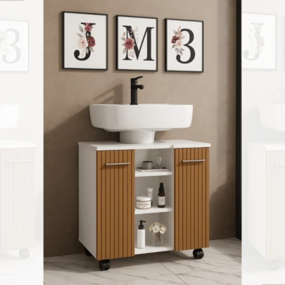 Gabinete Com Duas Portas Para Banheiro Rodízios Premium - JM3 Móveis