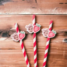 Custom Strawberry Photo Confetti, Personalized Party Straws, 1st Birthday Strawberry Patch Decor, Customizable Face Cupcake Toppers, Back To School - Multicolor - View 2